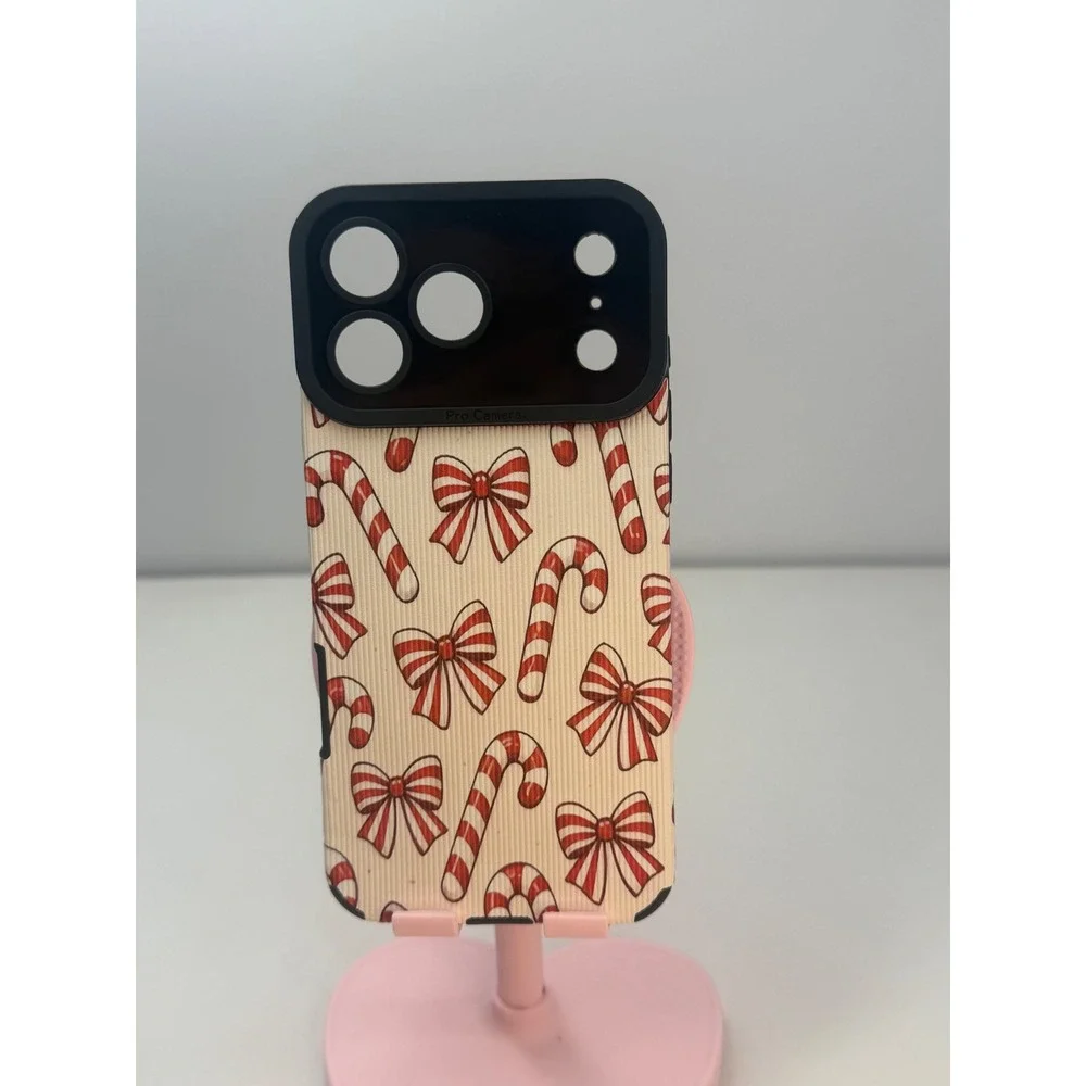 Candy Cane Christmas Bow Phone Case for iPhone 17 Pro Max Cream Red Festive